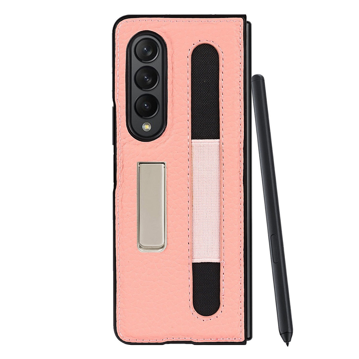 Suitable For Samsung Galaxy Z Fold3 Real Phone Case Zfold3 Protective Sleeve Lychee Pen Bag 5G Bracket Integrated Pen Bag