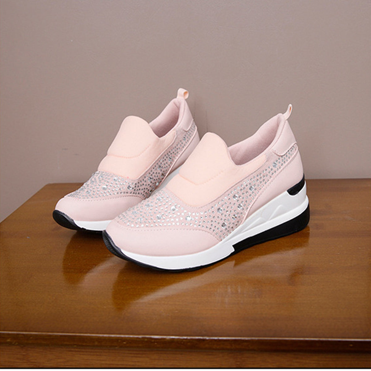 Large slope heel shoes for women in spring, new rhinestone inner height increasing shoes, high heels, lazy shoes, casual sports shoes for women