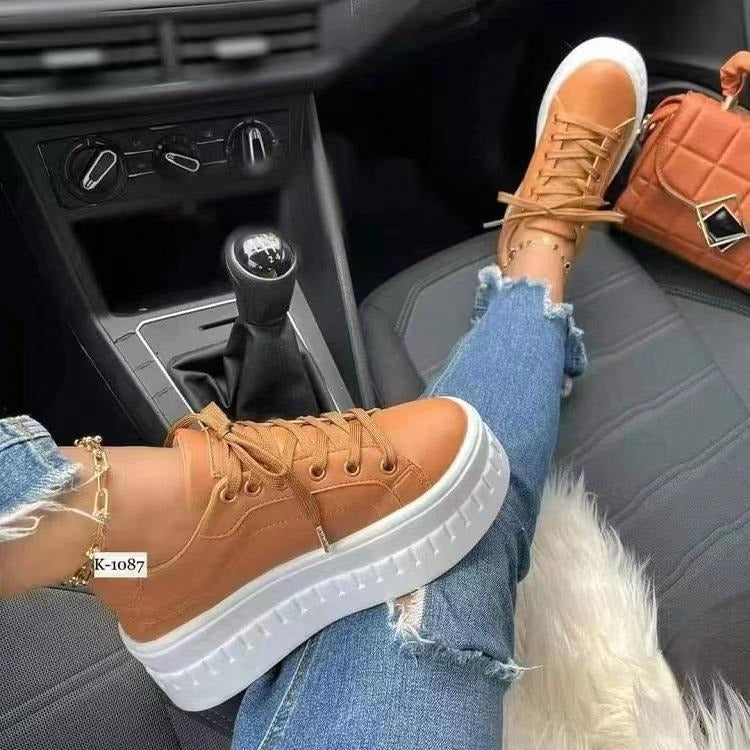 Women's thick soled lace up casual flat sole shoes, women's shoes, Korean version trendy couple shoes