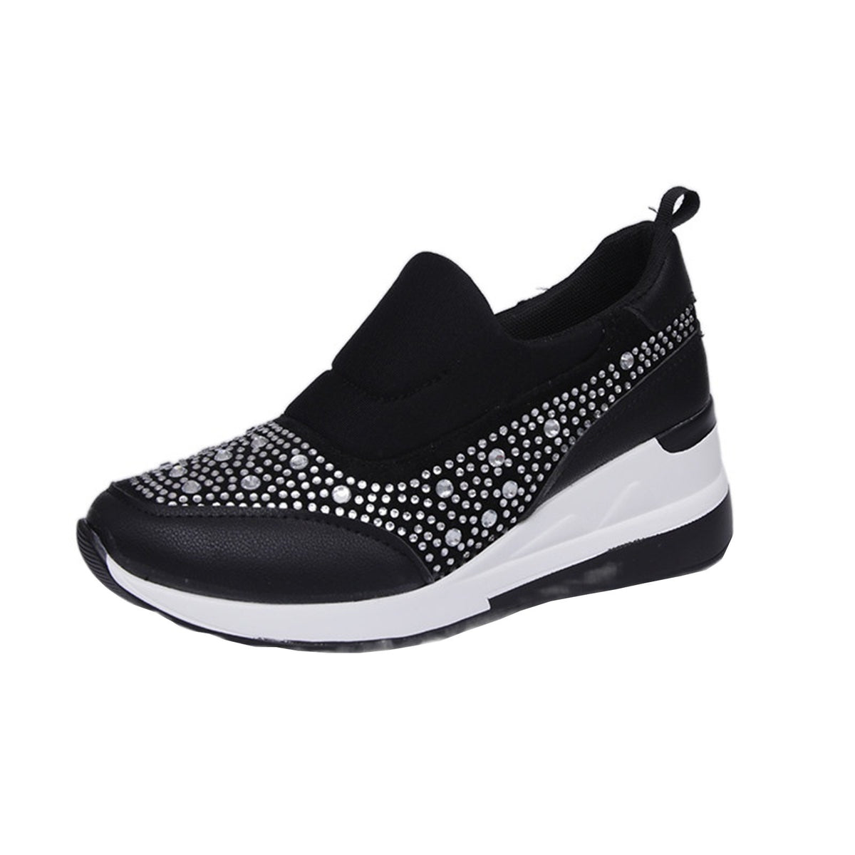 Large slope heel shoes for women in spring, new rhinestone inner height increasing shoes, high heels, lazy shoes, casual sports shoes for women
