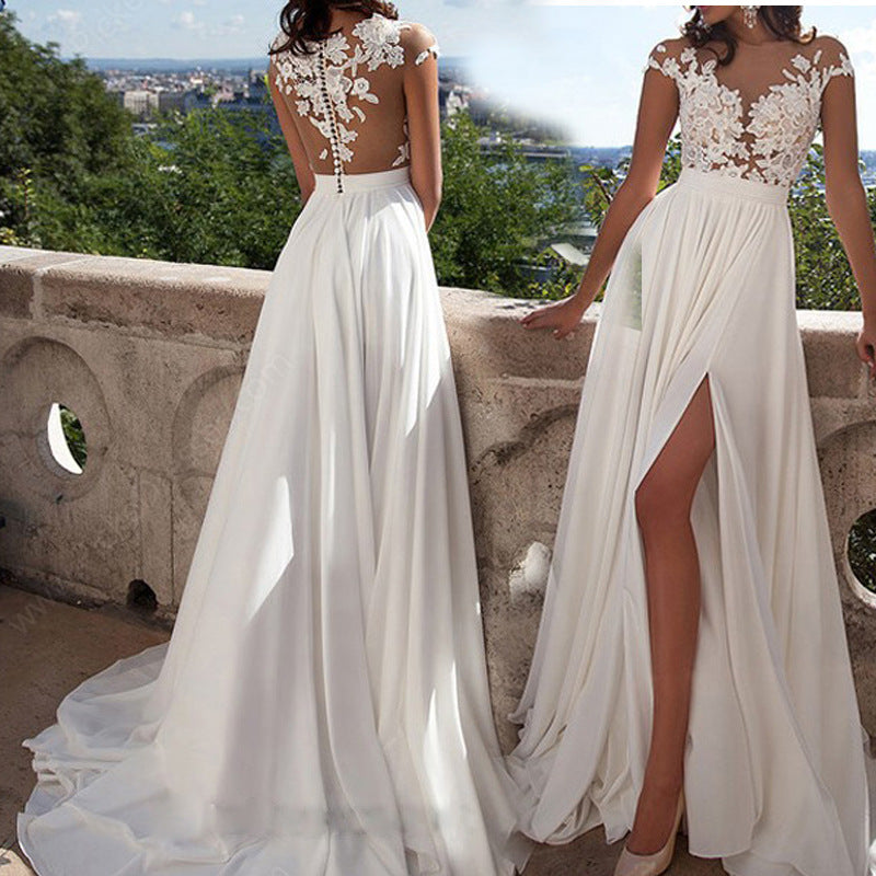 2026 European and American Foreign Trade Cross-Border New Wedding Dresses Amazon Wish Sexy Lace Slit Evening Dress Wholesale