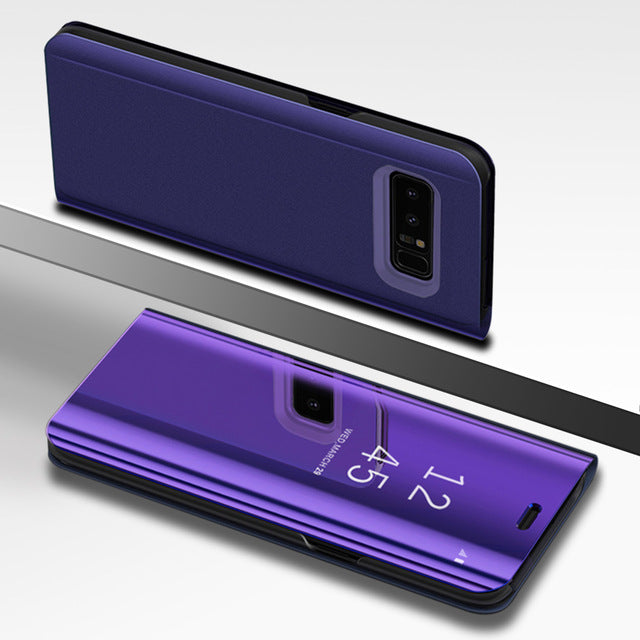 Clear View Flip Case For iphone XS XS Max XR X 8 7 6S 6 Plus Mirror Leather+PC Stand Cover For Samsung S8 S9 Plus A7 2018 Case
