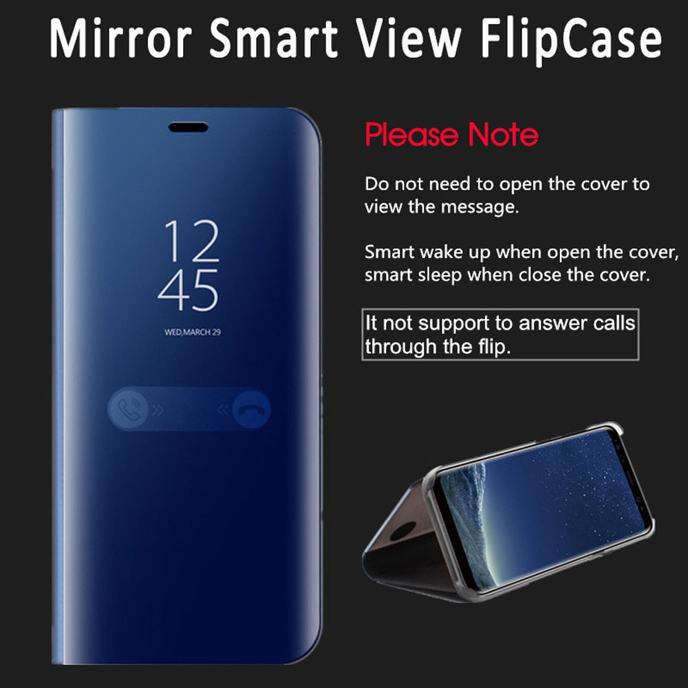 Clear View Flip Case For iphone XS XS Max XR X 8 7 6S 6 Plus Mirror Leather+PC Stand Cover For Samsung S8 S9 Plus A7 2018 Case