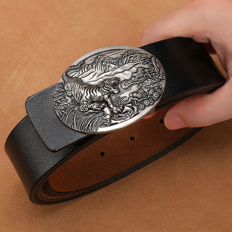 Vintage belt men's buckle belt genuine leather lengthened plus size 140150cm pure cowhide smooth buckle jeans belt