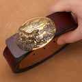 Vintage belt men's buckle belt genuine leather lengthened plus size 140150cm pure cowhide smooth buckle jeans belt