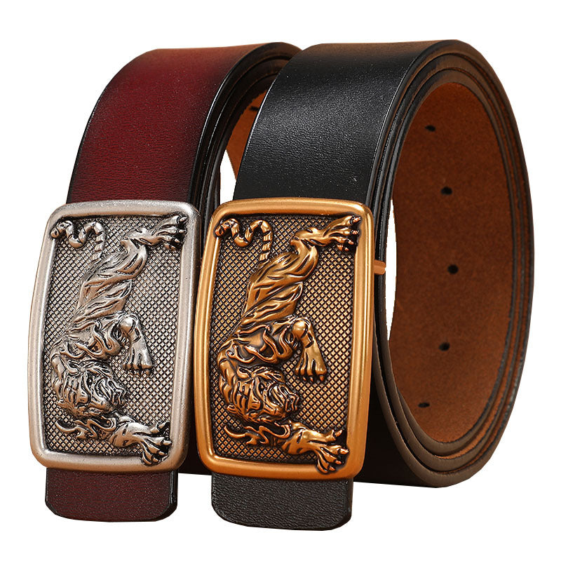 Men's Belt with Smooth Buckle, Genuine Leather, Extended Size 140Cm/150Cm, Pure Cowhide Waist Belt, Trendy Vintage Style