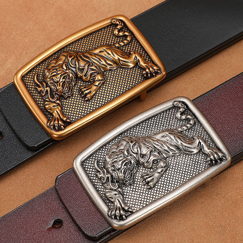 Men's Belt with Smooth Buckle, Genuine Leather, Extended Size 140Cm/150Cm, Pure Cowhide Waist Belt, Trendy Vintage Style