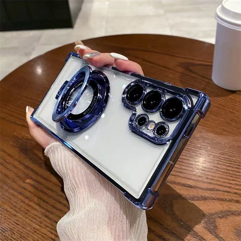 Suitable for Samsung S25 Ultra Phone Case with Air Cushion Shockproof Space Shell Magnetic Mount Bracket Note 20 Hard Case A55