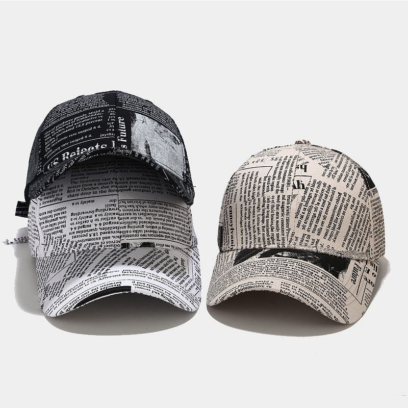 FS Winter Retro Newspaper Pattern Cappellino Baseball Cap Trendy Yellow Pink Hip Hop Hats For Men Women Gorras Para Hombre
