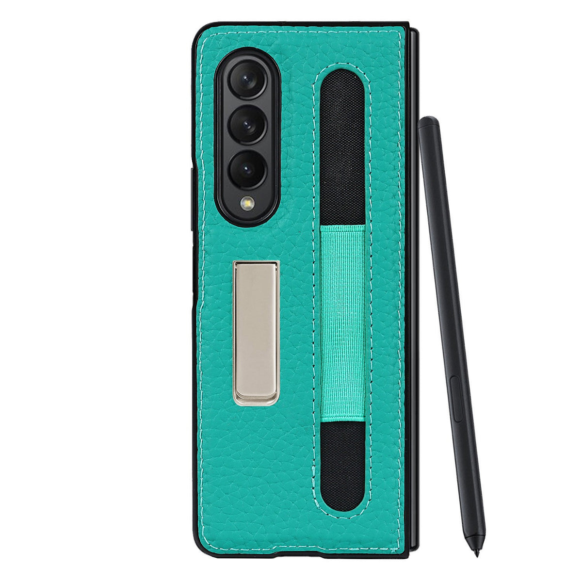 Suitable For Samsung Galaxy Z Fold3 Real Phone Case Zfold3 Protective Sleeve Lychee Pen Bag 5G Bracket Integrated Pen Bag