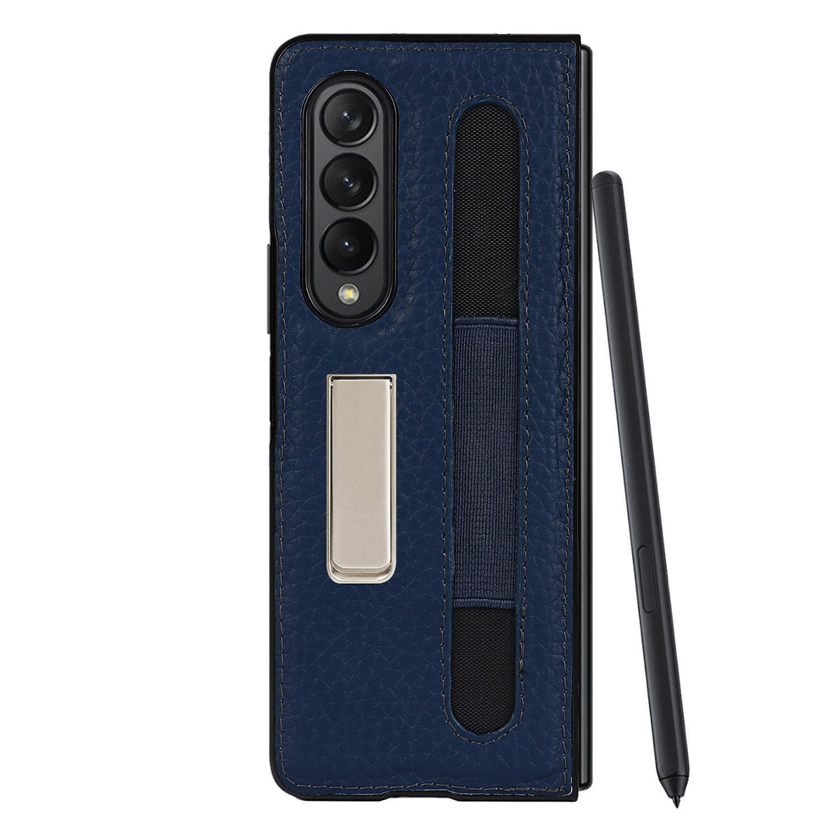 Suitable For Samsung Galaxy Z Fold3 Real Phone Case Zfold3 Protective Sleeve Lychee Pen Bag 5G Bracket Integrated Pen Bag