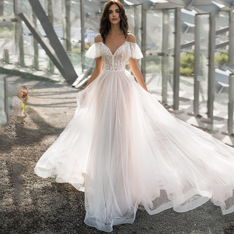 2025 Cross-Border Spring New European and American Plus-Size Wedding Dress Slim Fit Floor-Length Lace Dress for Plus-Size Women