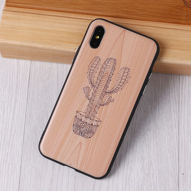 Imitative Wood Cover For 6 7 7Plus 8 8Plus X XS Max 3D Relief Elephone Vintage Style Phone Cases Cover Capa Fundas