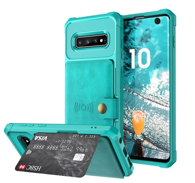 for Samsung Galaxy S10 Plus S10e Note 9 Credit Card Case PU Leather Flip Wallet Photo Holder Hard Back Cover