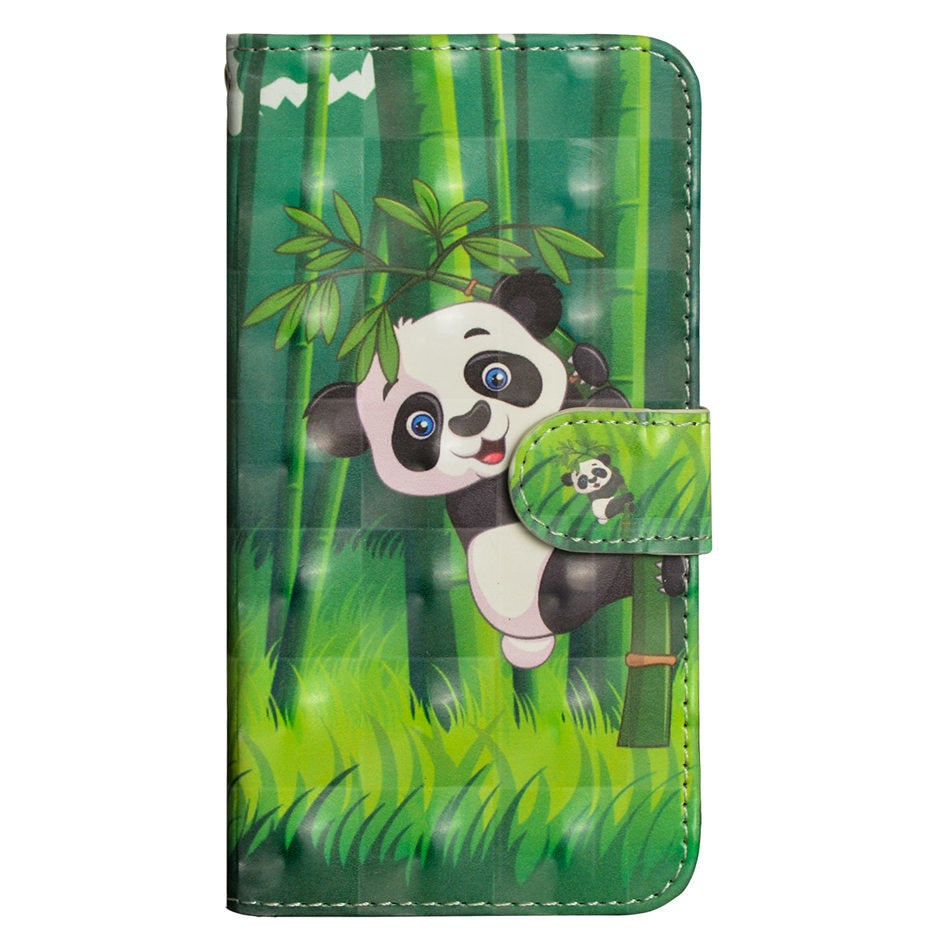 For  iphone X XS MAX XR 7 8 6 6S Plus 5 5s Printed Panda Cat Tree Butterfly Card Slot Wallet Cover