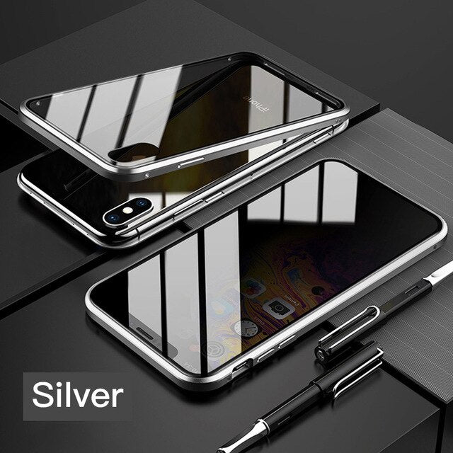 Privacy Magnetische Gehard Glas Case voor iPhone X XS MAX 8 7 Plus Anti Peep Telefoon Shell 360 Volledige Shockproof protector Clear Capa