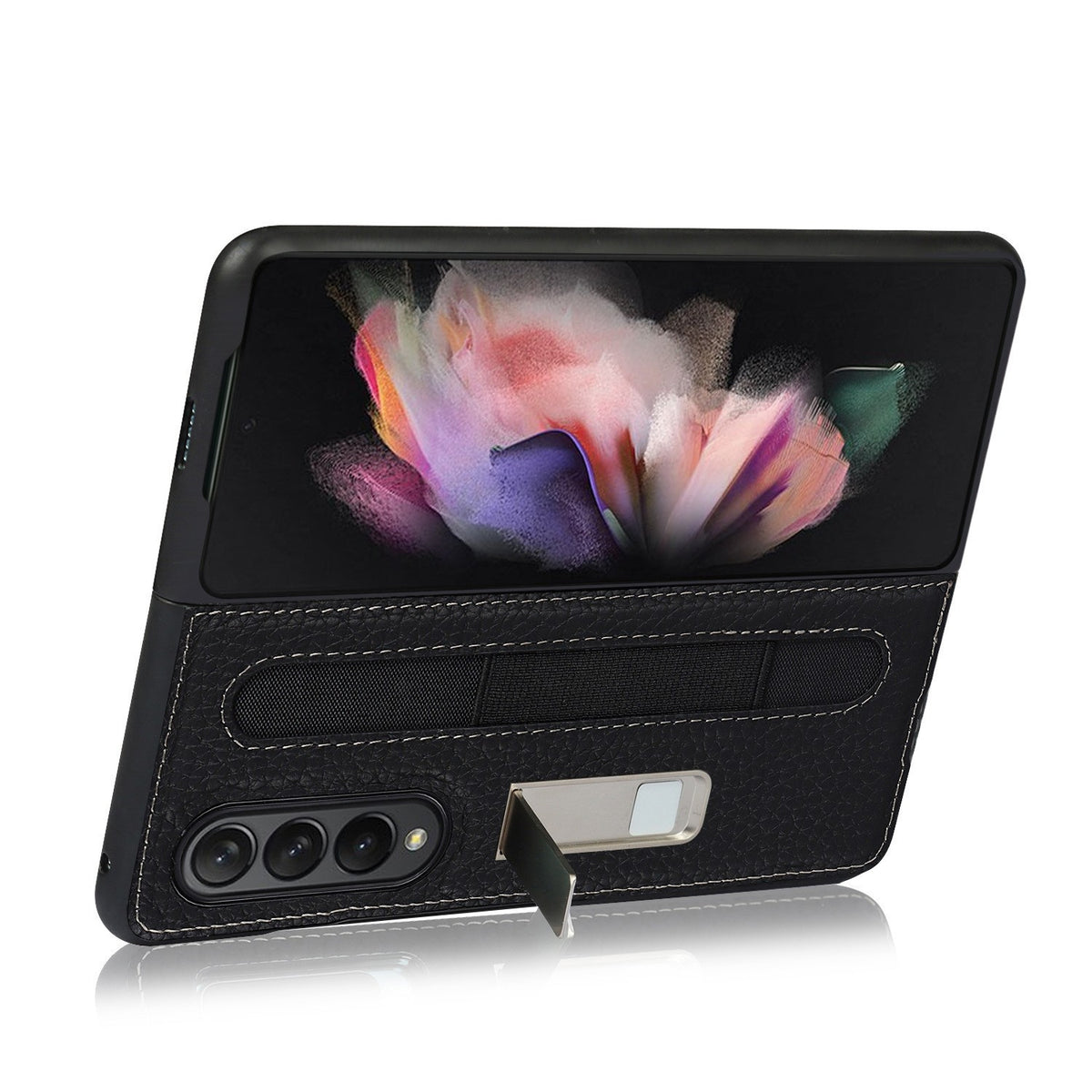 Suitable For Samsung Galaxy Z Fold3 Real Phone Case Zfold3 Protective Sleeve Lychee Pen Bag 5G Bracket Integrated Pen Bag