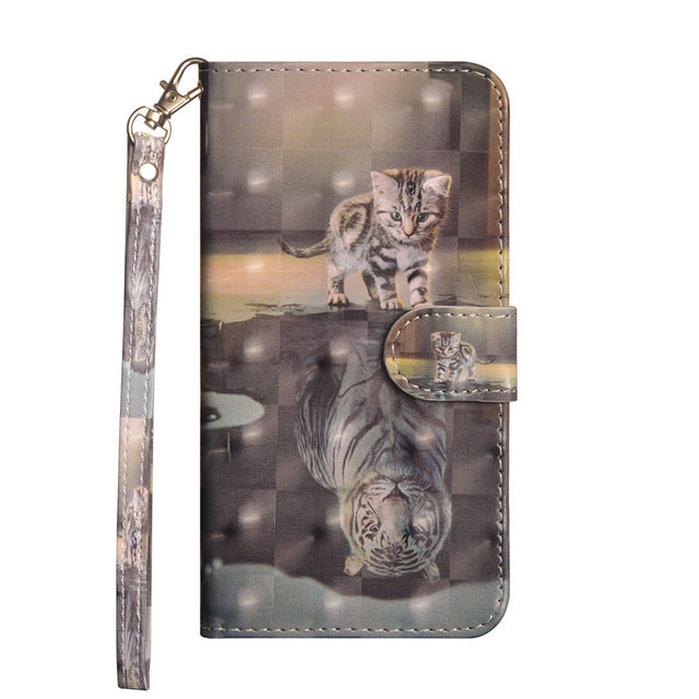 For  iphone X XS MAX XR 7 8 6 6S Plus 5 5s Printed Panda Cat Tree Butterfly Card Slot Wallet Cover