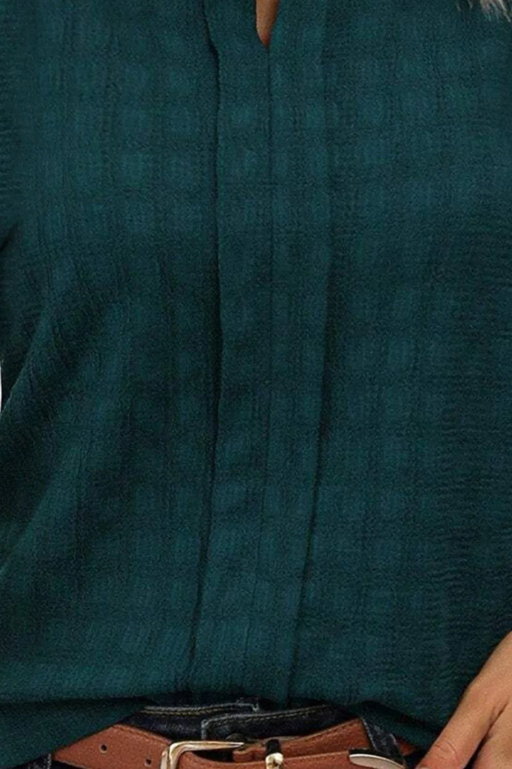 Notched Short Sleeve Blouse