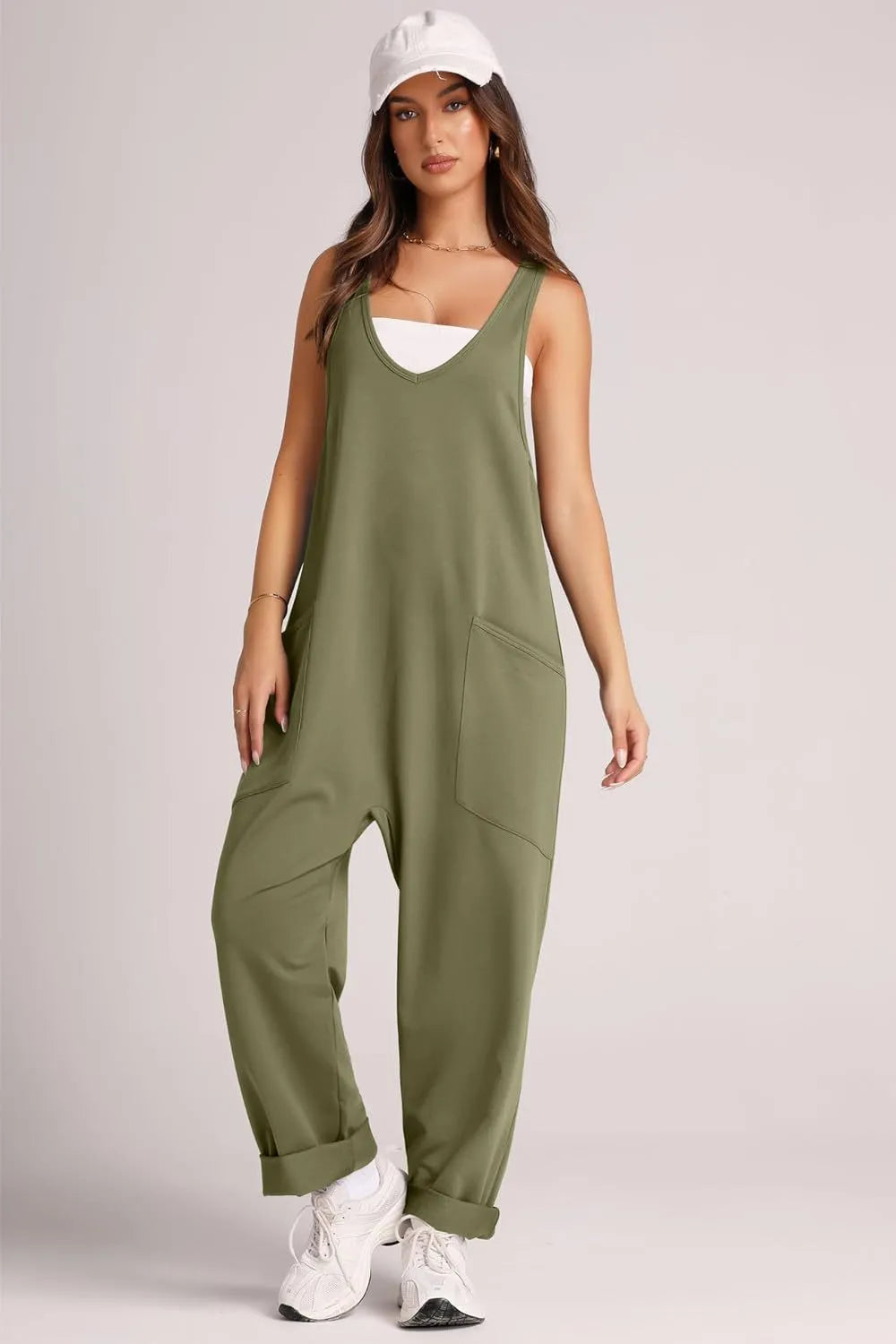 V-Neck Wide Strap Overalls