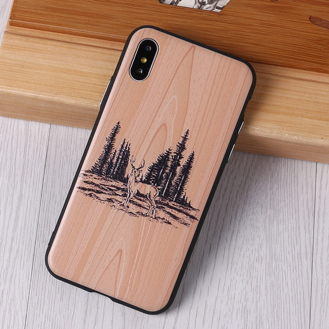Imitative Wood Cover For 6 7 7Plus 8 8Plus X XS Max 3D Relief Elephone Vintage Style Phone Cases Cover Capa Fundas