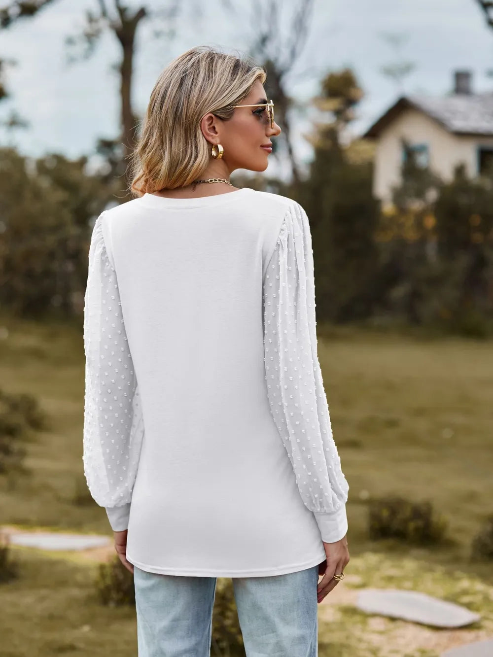 V-Neck Long Sleeve Blouse