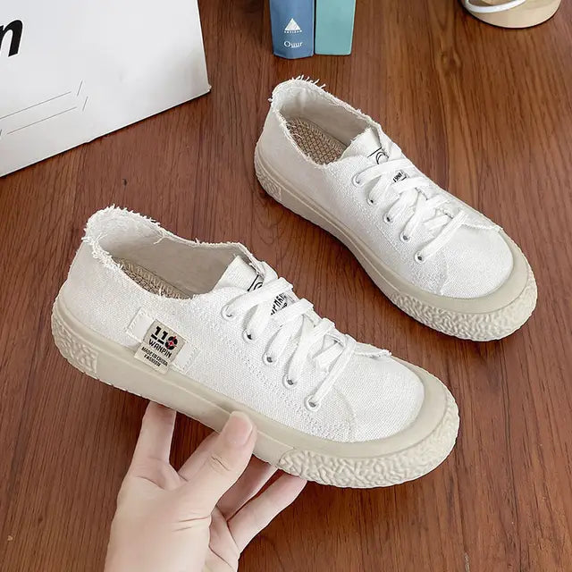 Thick soled canvas shoes for female students soft soled fashionable one foot sports shoes casual shoes