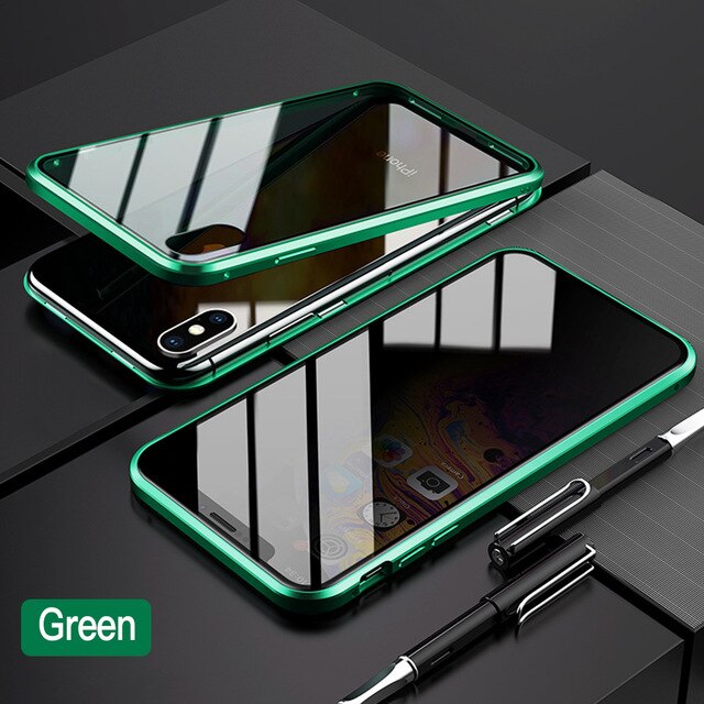 Privacy Magnetische Gehard Glas Case voor iPhone X XS MAX 8 7 Plus Anti Peep Telefoon Shell 360 Volledige Shockproof protector Clear Capa