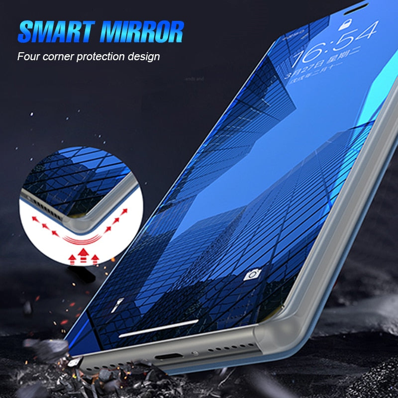 Clear View Flip Case For iphone XS XS Max XR X 8 7 6S 6 Plus Mirror Leather+PC Stand Cover For Samsung S8 S9 Plus A7 2018 Case