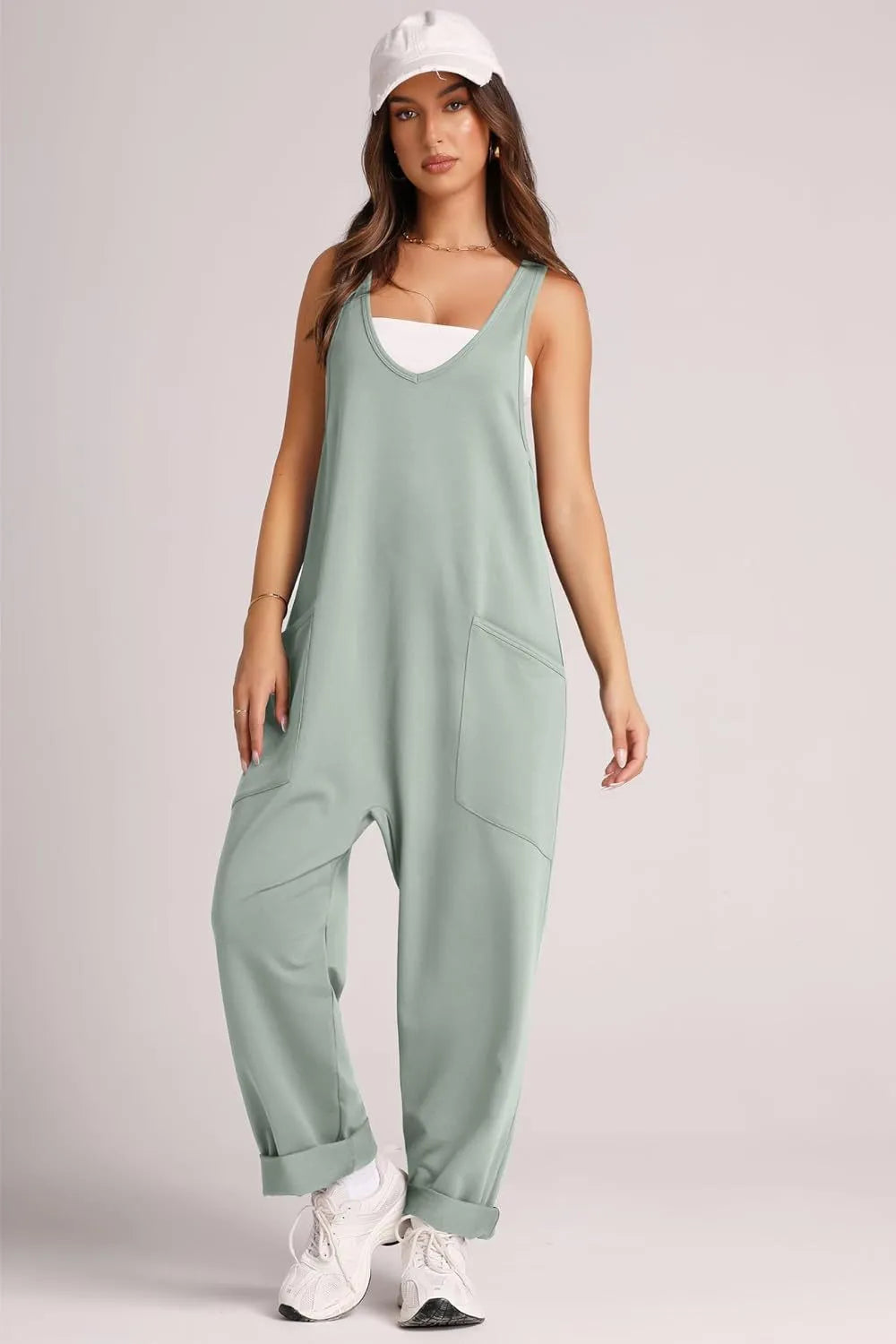 V-Neck Wide Strap Overalls