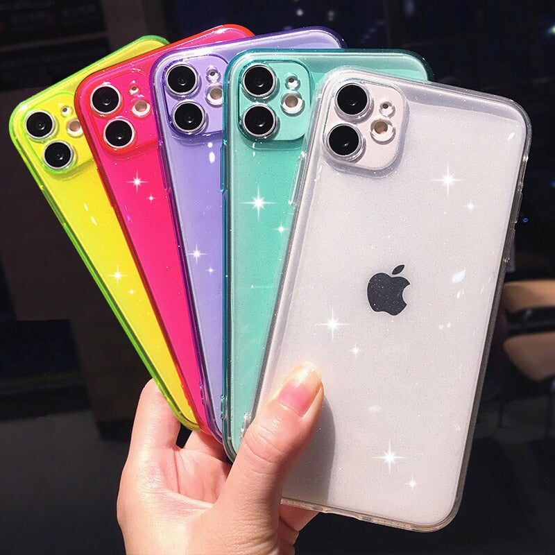 Glitter Fluorescent Colors Phone Cases On For iphone 12 11 Pro Max Mini XR X XS Max 6 6S 7 8 Plus 7Plus SE Soft TPU Cover
