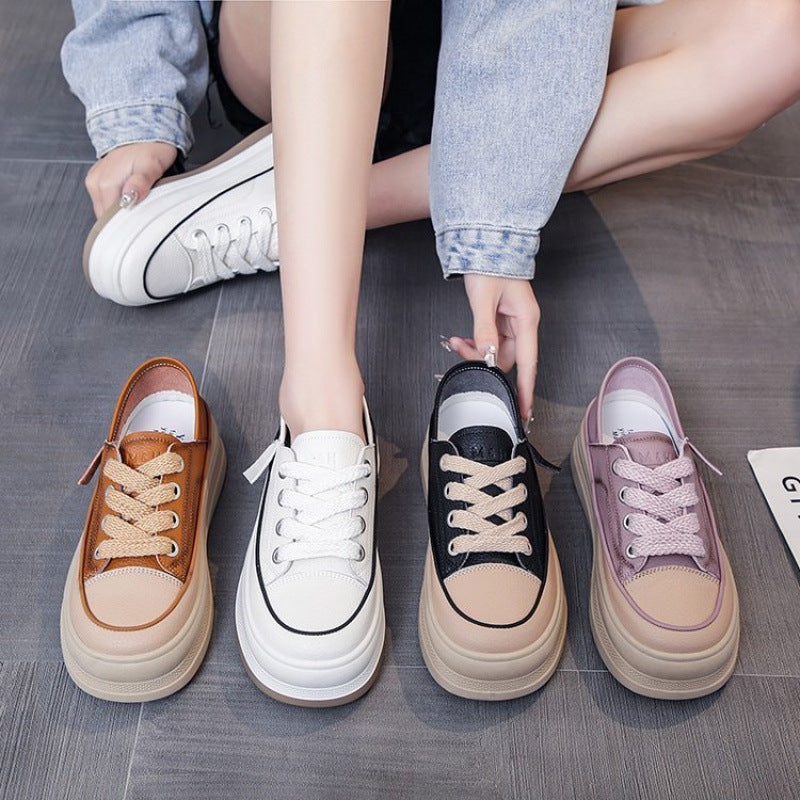 Soft soled white shoes for women wearing thick soled board shoes are fashionable breathable versatile and trendy casual shoes