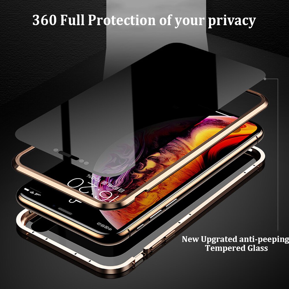 Privacy Magnetische Gehard Glas Case voor iPhone X XS MAX 8 7 Plus Anti Peep Telefoon Shell 360 Volledige Shockproof protector Clear Capa
