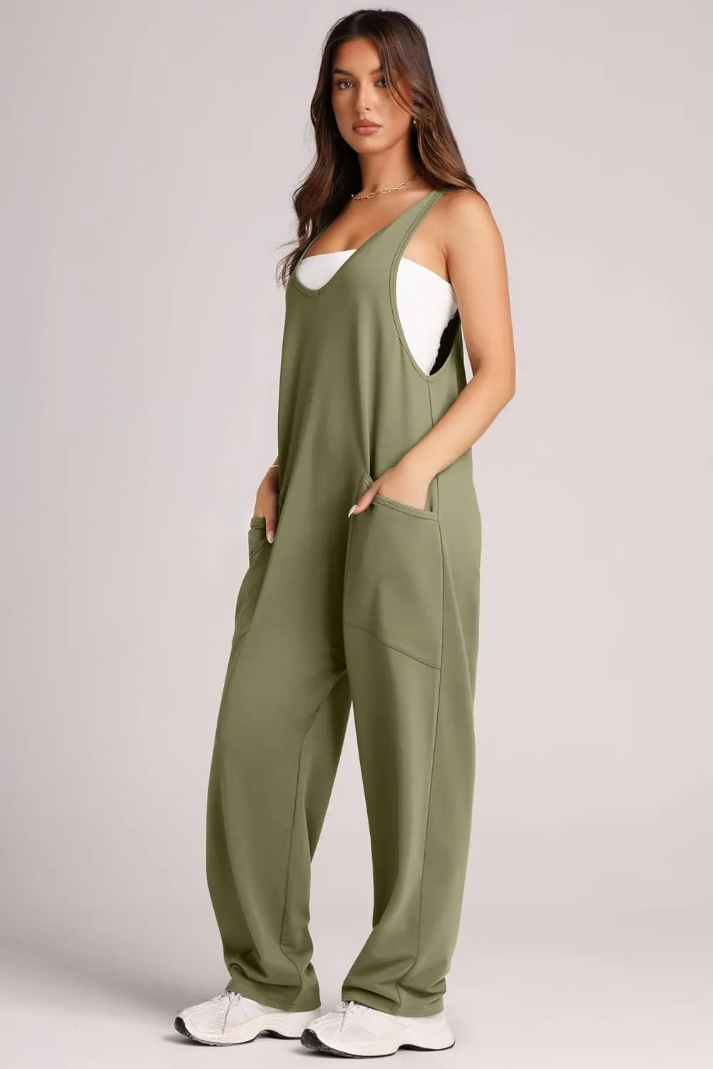 V-Neck Wide Strap Overalls