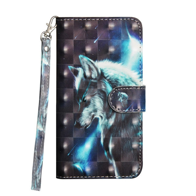 For  iphone X XS MAX XR 7 8 6 6S Plus 5 5s Printed Panda Cat Tree Butterfly Card Slot Wallet Cover