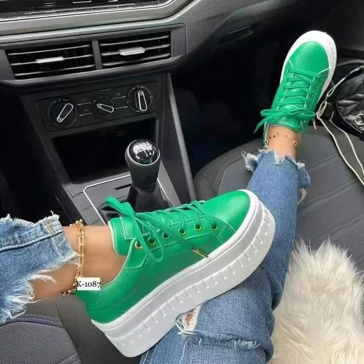 Women's thick soled lace up casual flat sole shoes, women's shoes, Korean version trendy couple shoes