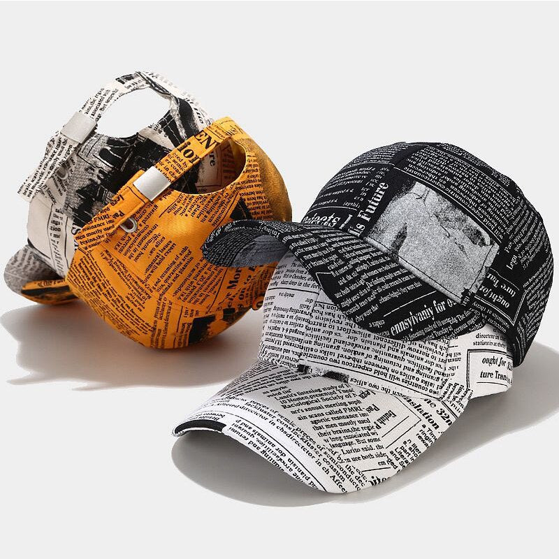 FS Winter Retro Newspaper Pattern Cappellino Baseball Cap Trendy Yellow Pink Hip Hop Hats For Men Women Gorras Para Hombre