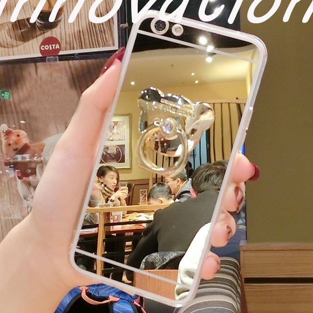 For iphone 5S Case Diamond Rhinestone Mirror Phone Bag Back Cover For iPhone X 8 6 6S 7 Plus XR XS Max Ring Stand Finger Holder
