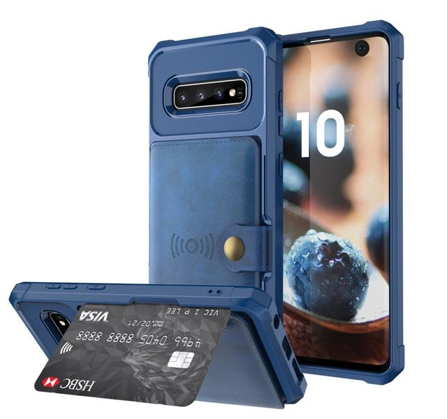 for Samsung Galaxy S10 Plus S10e Note 9 Credit Card Case PU Leather Flip Wallet Photo Holder Hard Back Cover