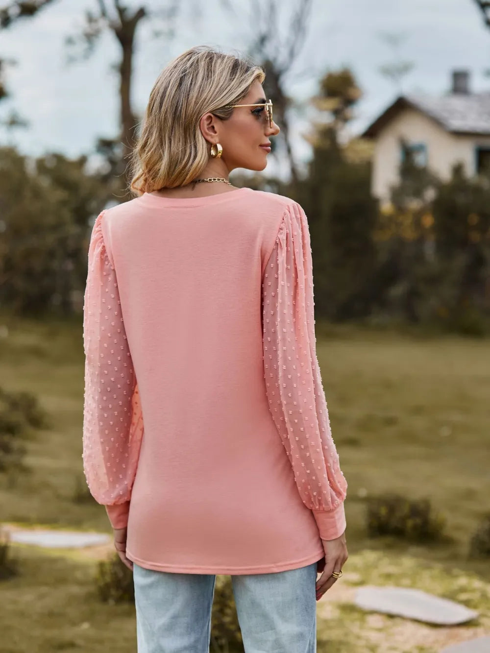 V-Neck Long Sleeve Blouse