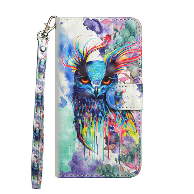 For  iphone X XS MAX XR 7 8 6 6S Plus 5 5s Printed Panda Cat Tree Butterfly Card Slot Wallet Cover