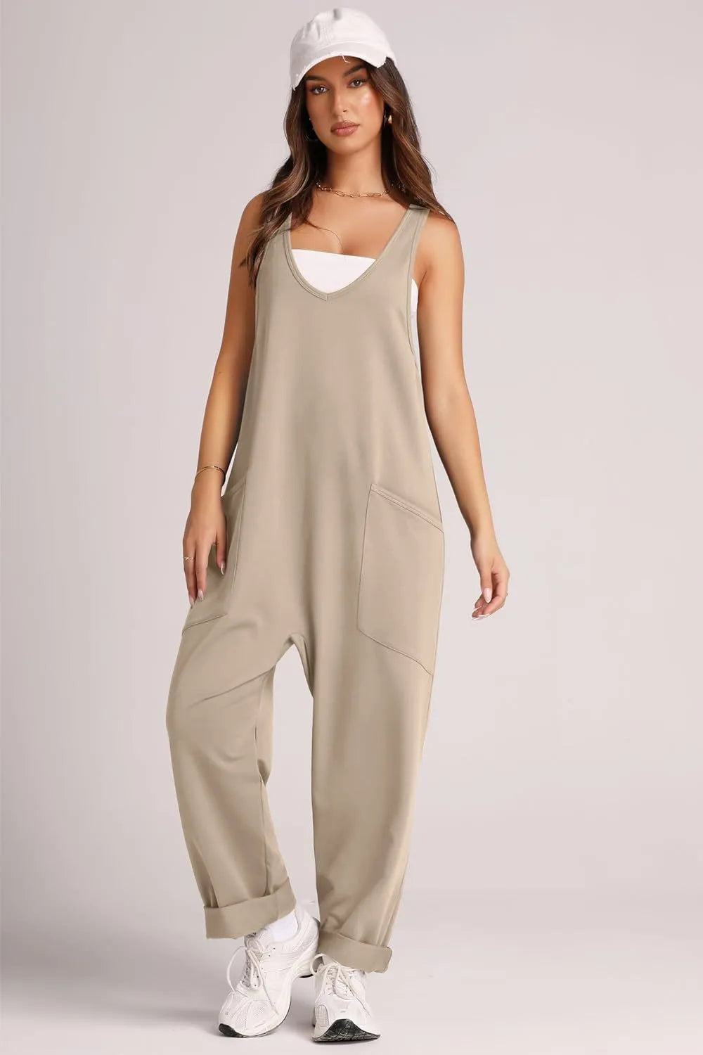 V-Neck Wide Strap Overalls