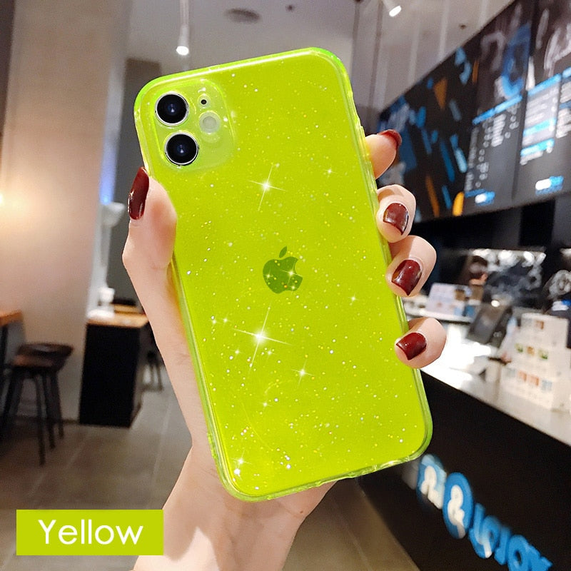 Glitter Fluorescent Colors Phone Cases On For iphone 12 11 Pro Max Mini XR X XS Max 6 6S 7 8 Plus 7Plus SE Soft TPU Cover