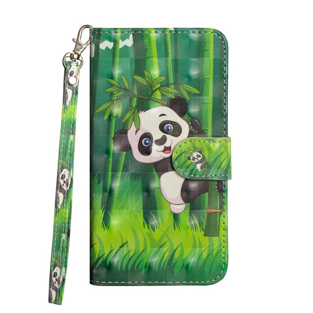 For  iphone X XS MAX XR 7 8 6 6S Plus 5 5s Printed Panda Cat Tree Butterfly Card Slot Wallet Cover