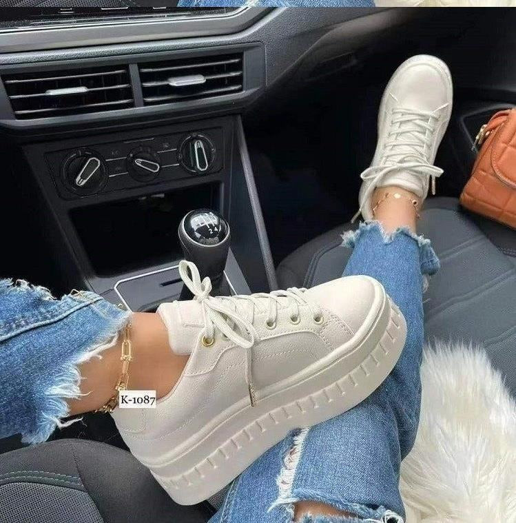 Women's thick soled lace up casual flat sole shoes, women's shoes, Korean version trendy couple shoes