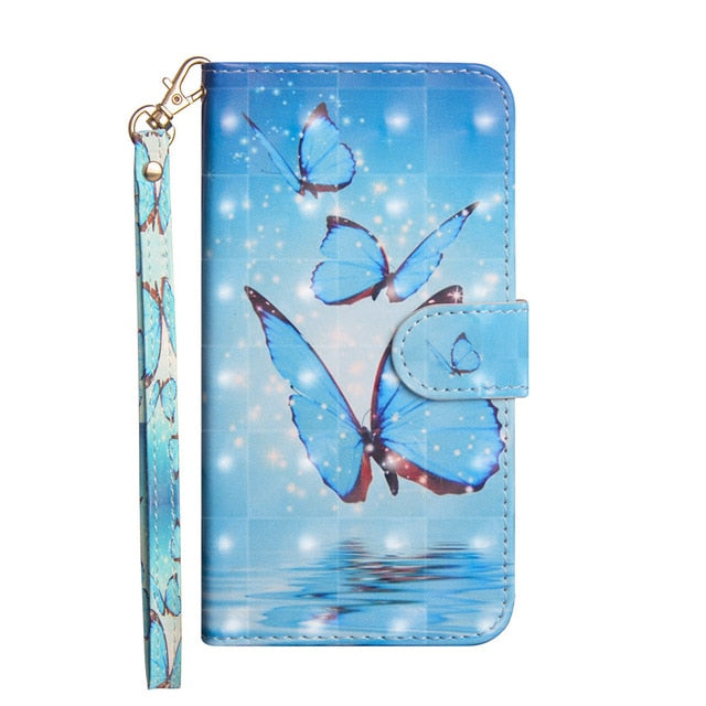 For  iphone X XS MAX XR 7 8 6 6S Plus 5 5s Printed Panda Cat Tree Butterfly Card Slot Wallet Cover