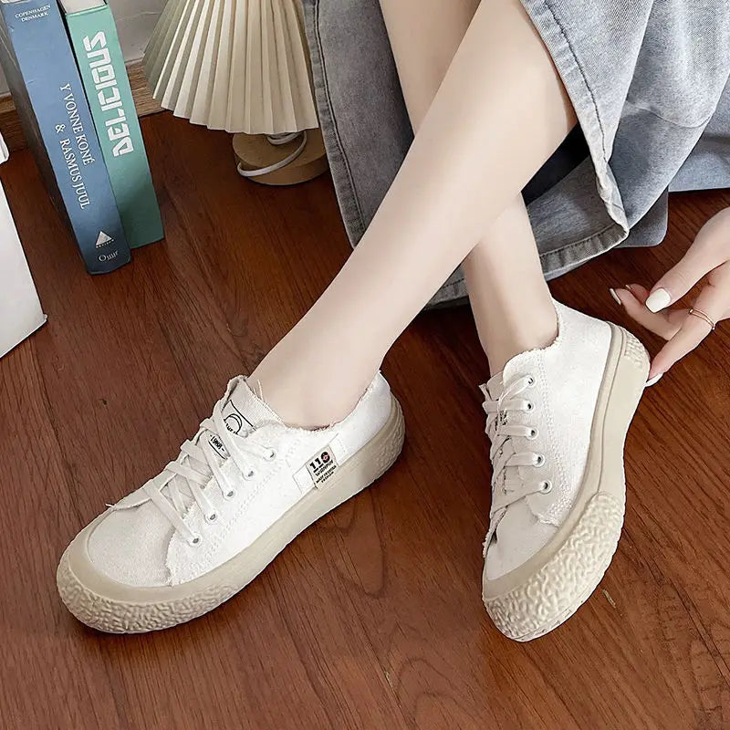 Thick soled canvas shoes for female students soft soled fashionable one foot sports shoes casual shoes