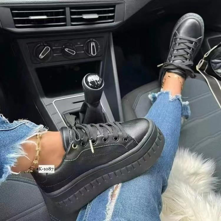 Women's thick soled lace up casual flat sole shoes, women's shoes, Korean version trendy couple shoes