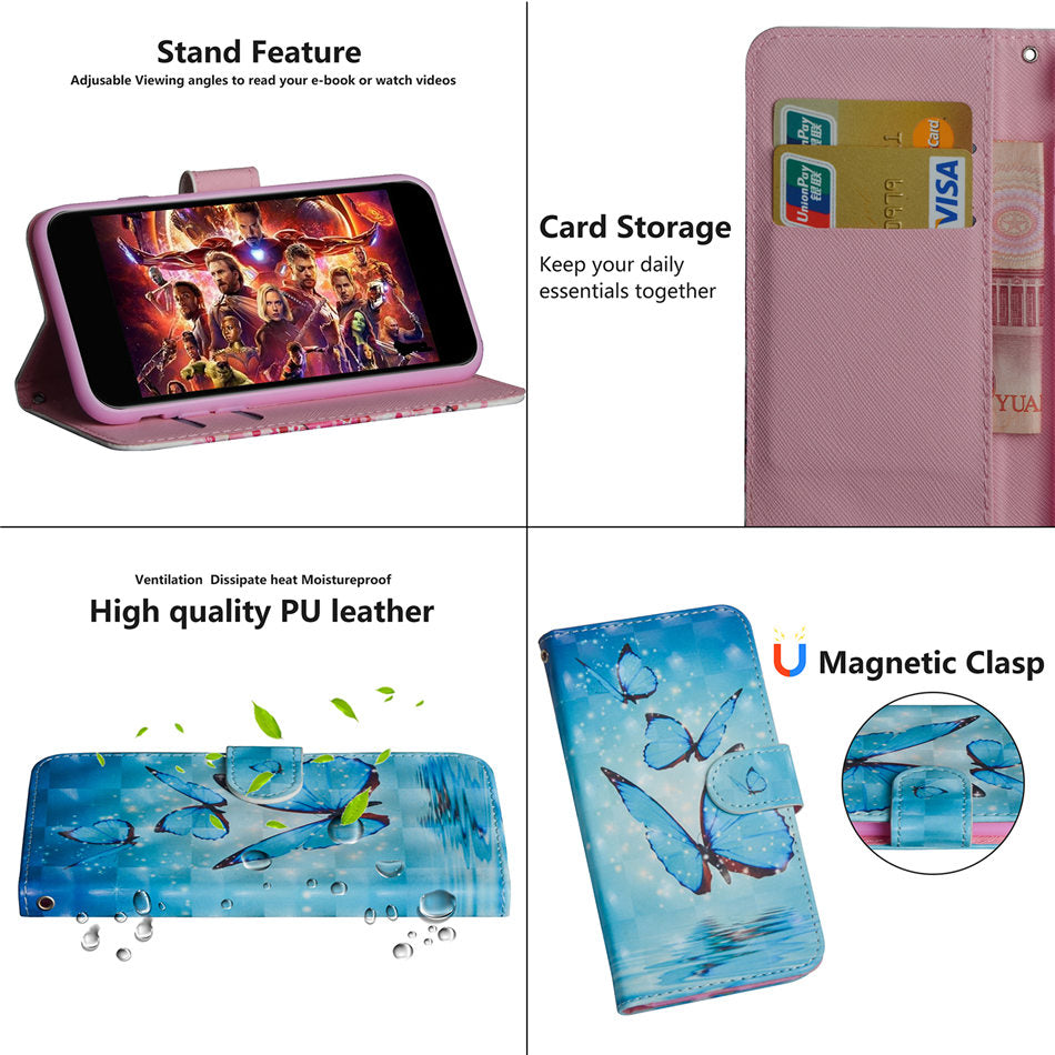 For  iphone X XS MAX XR 7 8 6 6S Plus 5 5s Printed Panda Cat Tree Butterfly Card Slot Wallet Cover