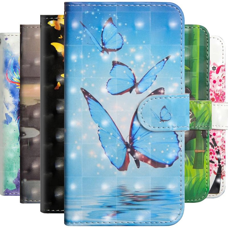 For  iphone X XS MAX XR 7 8 6 6S Plus 5 5s Printed Panda Cat Tree Butterfly Card Slot Wallet Cover